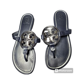 Tory Burch Miller Perfect Navy/ Silver Sandals Size: 6